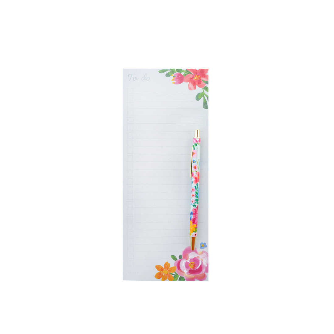 List Notepad With Pen - Artistic Floral